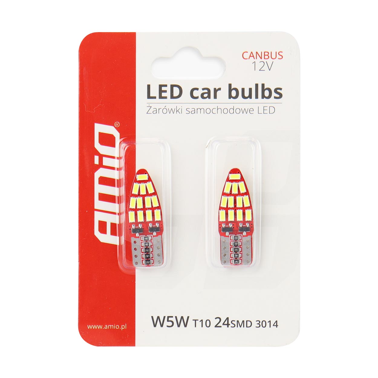 LED žárovky W5W T10 CAN-BUS 24 SMD LED, bílé 6000K, 2 ks AMIO 
