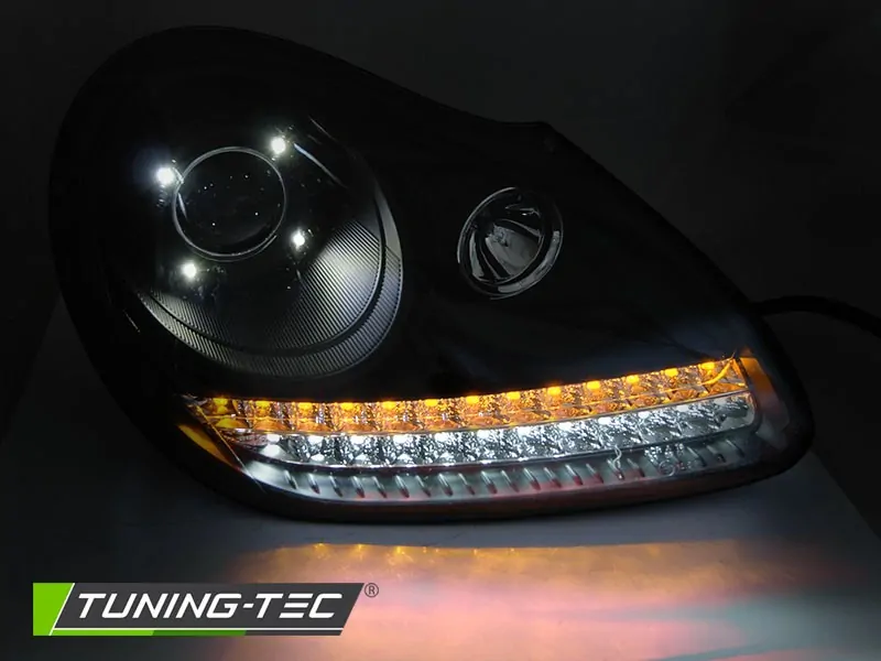 PŘEDNÍ XENONOVÁ SVĚTLA, SVĚTLOMETY, LAMPY PORSCHE CAYENNE, 2002-2006, DAYLIGHT, ČERNÉ, HID XENON