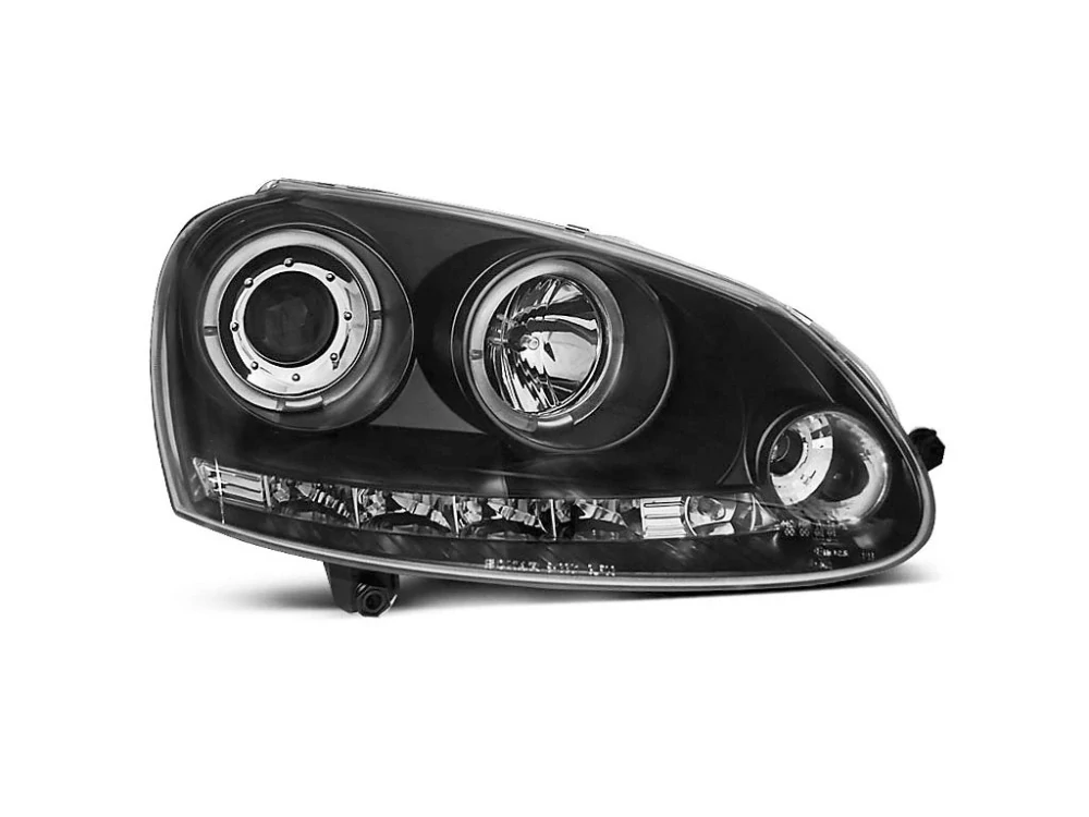 Přední světlomety, světla, lampy Volkswagen Golf 5, 2003-2009, Angel Eyes + LED, černé black LPVWB8