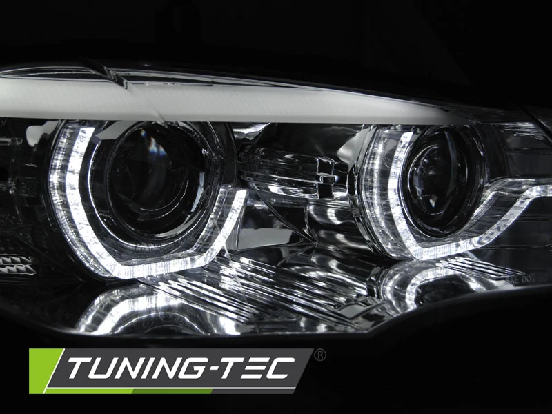 Přední světla BMW X5 E70, 2007-2010, angel eyes, DRL, chromová
