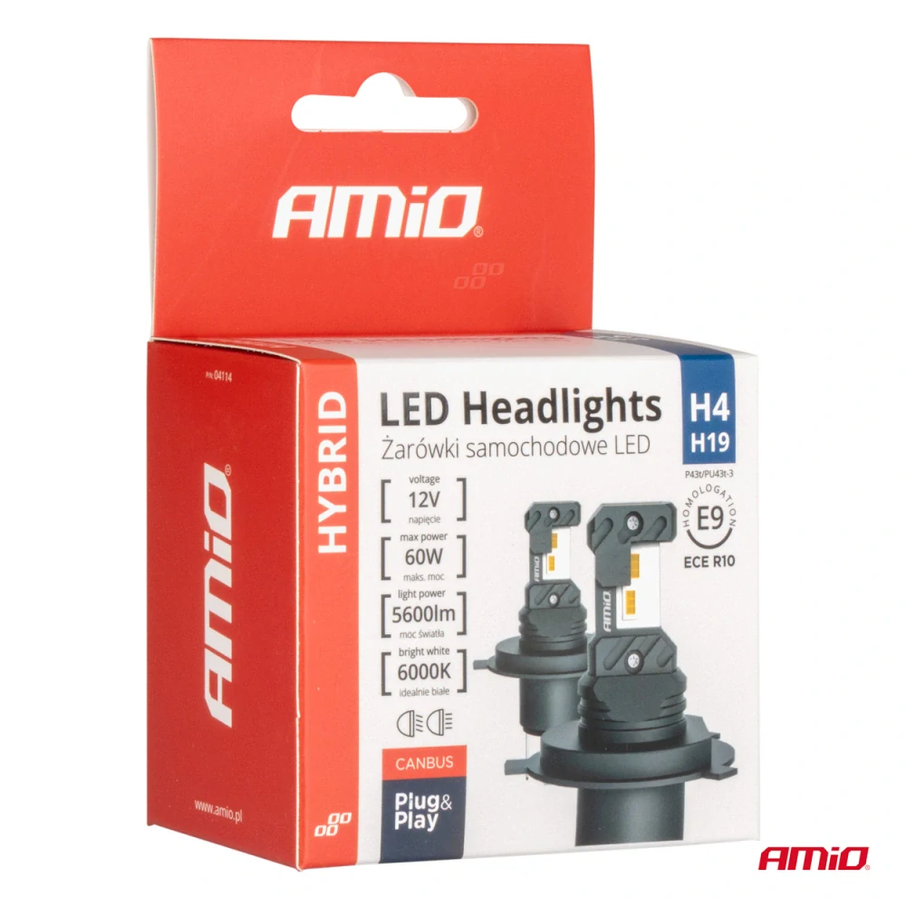 LED žárovky H4 AMIO HYBRID Series CAN-BUS, bílé 6000K | 5600 LM, 2 ks