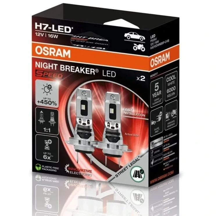 LED žárovky H7 OSRAM Night Breaker LED SPEED 450, 2 generace | 1:1