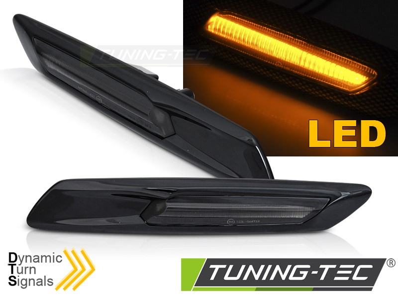 Boční LED dynamické blinkry BMW F10, F11, 2010-2013, černé, kouřové, SEQ