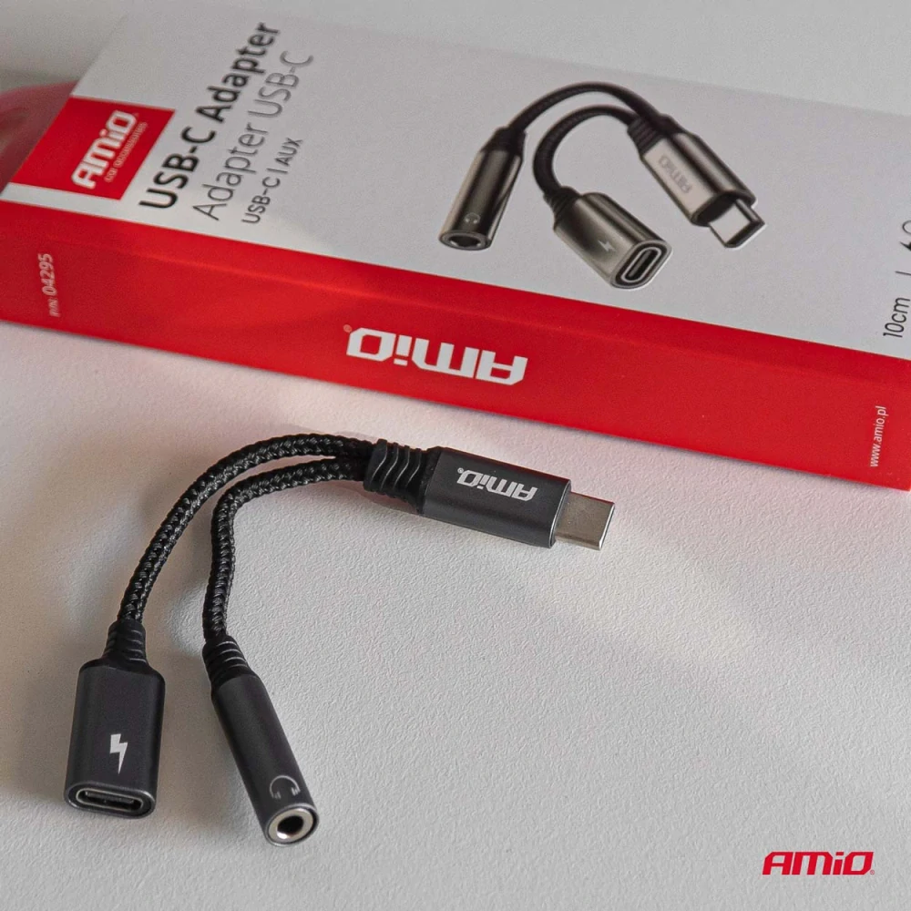Adaptér USB-C na USB-C + mini Jack 3.5 mm, 10 cm | AMIO