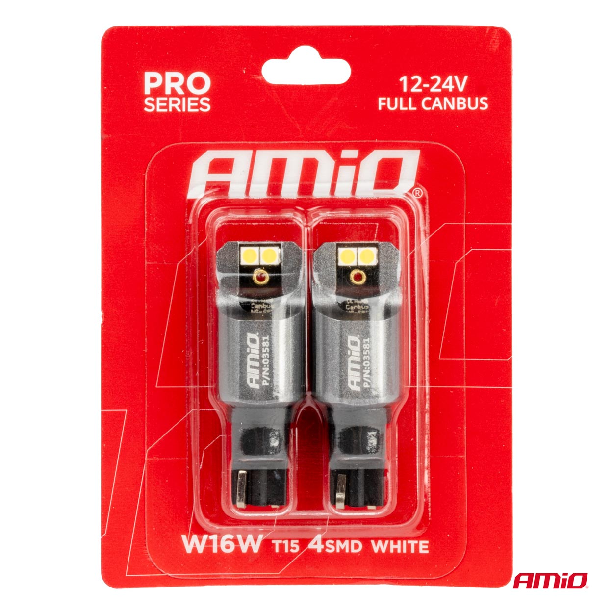 LED žárovky W16W T15 CAN-BUS 4 SMD LED, bílé 6000K, 2 ks AMIO