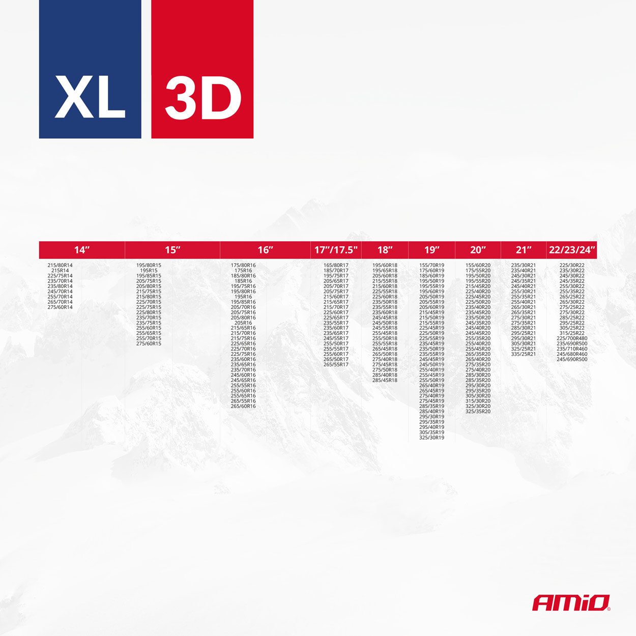 3D textilní sněhové řetězy AMIO, velikost XL | certifikace EN16662-1 a ÖNORM V5121