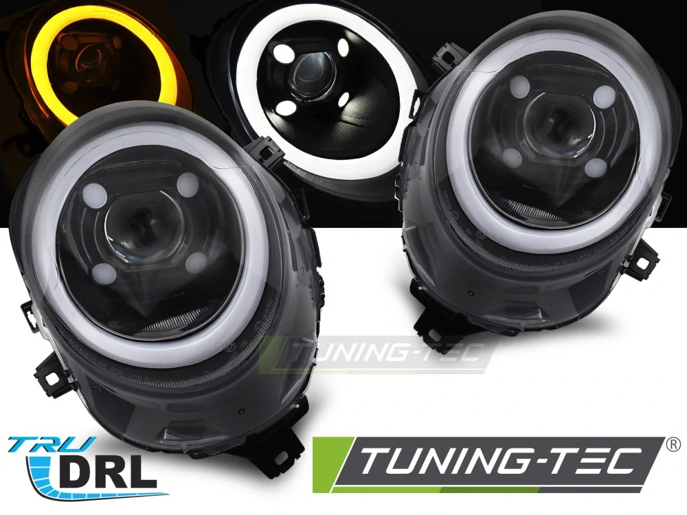 Přední světla MINI COOPER F55, F56, F57 2014-2017 TRU TUBE DRL lesklé černé