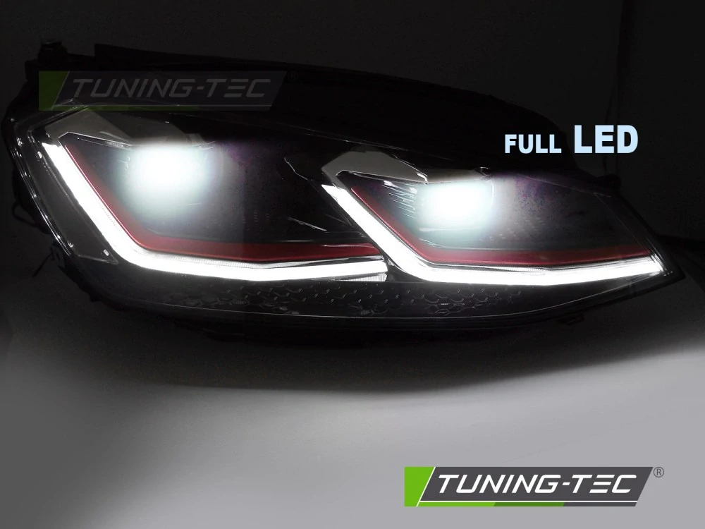 Přední světla VW GOLF 7 11/2012-2017 FULL LED DRL černé s červenou linkou