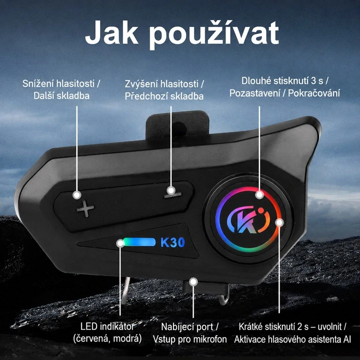 Bluetooth HF sada do helmy univerzální