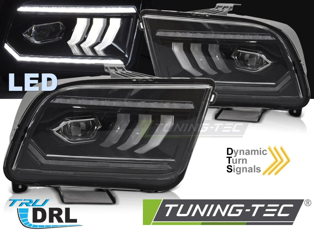 Přední světla Ford Mustang 2004-2009 černá TUBE LED