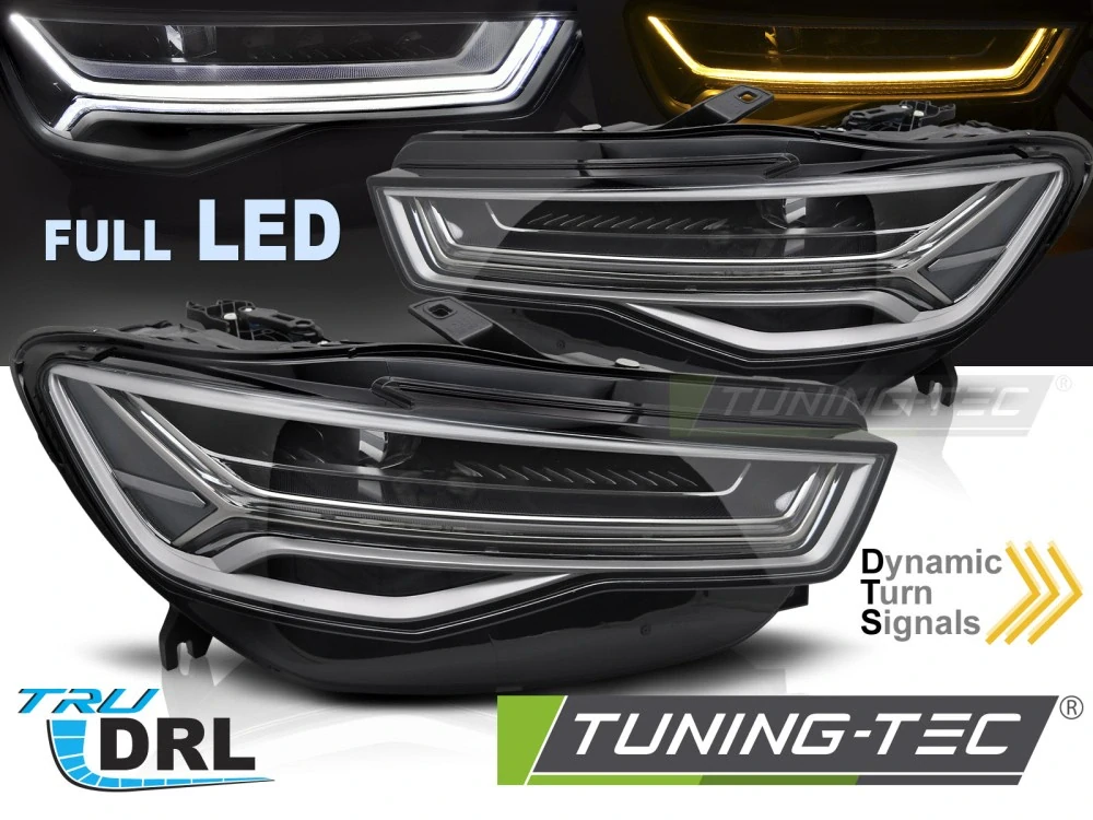 Přední FULL LED světlomety Audi A6 C7 (2014–2018) s sekvenčním blinkrem a DRL – Náhrada za Xenony (Pár)