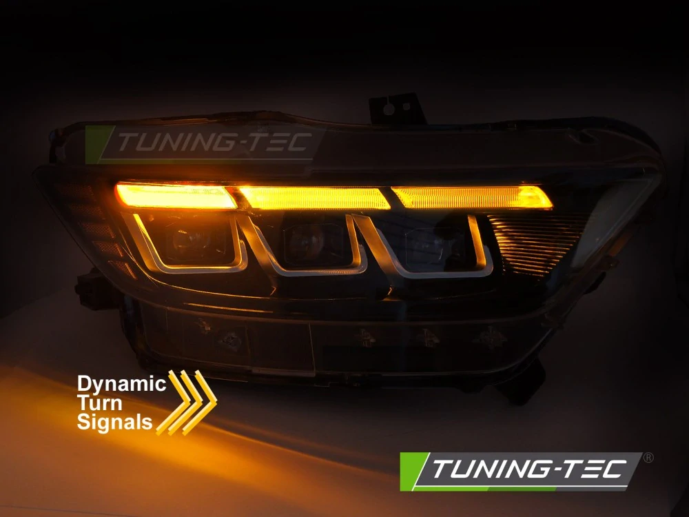 Přední FULL LED světlomety Ford Mustang (2014–2017) – Černé s dynamickým blinkrem (Sequential DRL)