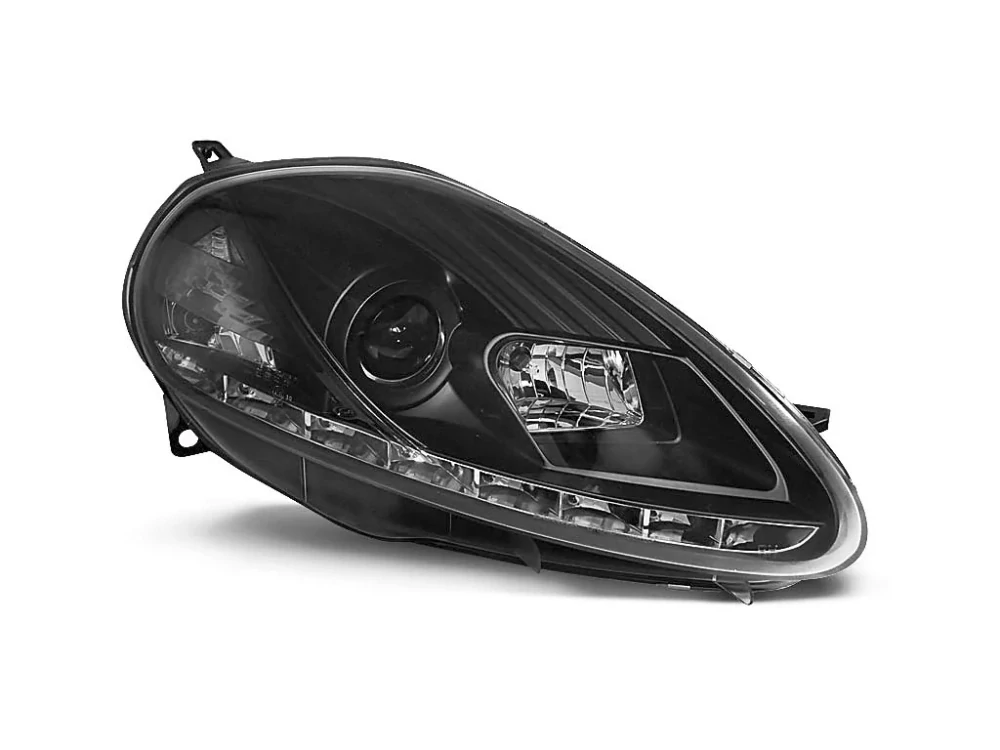 PŘEDNÍ SVĚTLA, FIAT GRANDE PUNTO, 2005-2008, LED DAYLIGHT, ČERNÉ BLACK
