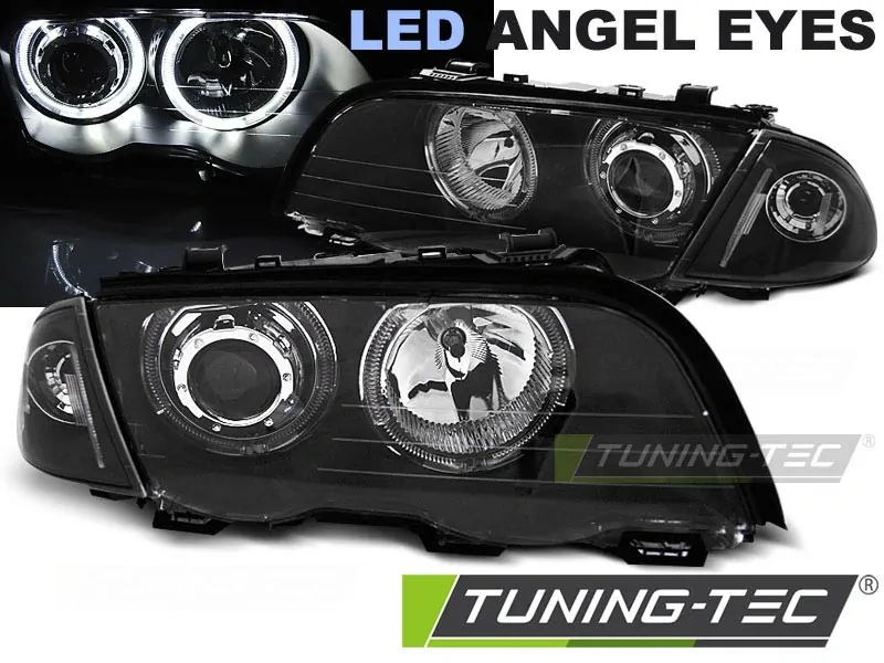 PŘEDNÍ SVĚTLA, SVĚTLOMETY BMW E46 1998-2001, SEDAN, TOURING, ANGEL EYES LED, ČERNÉ