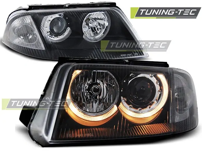 PŘEDNÍ SVĚTLOMETY, SVĚTLA, LAMPY VOLKSWAGEN PASSAT 3BG, 2001-2004, ANGEL EYES, ČERNÉ, BLACK