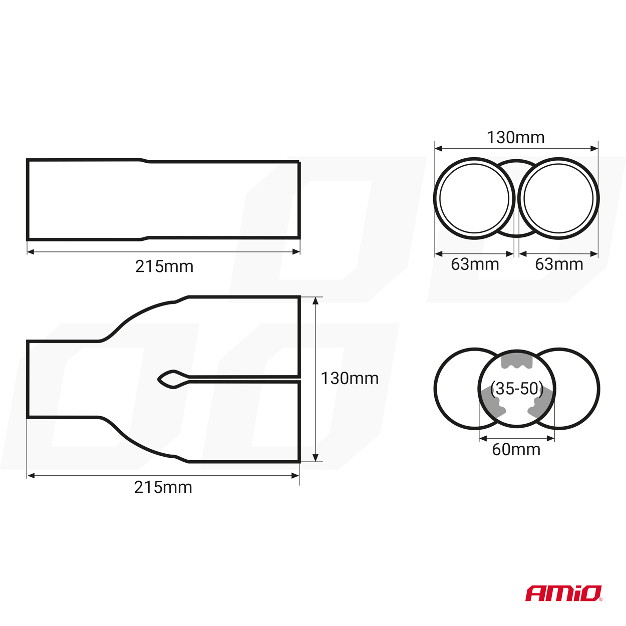 DVOJITÁ KONCOVKA VÝFUKU - PRŮMĚR KONCOVEK 2x63 mm AMIO