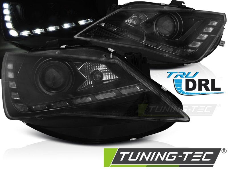 PŘEDNÍ SVĚTLA SEAT IBIZA 2012-, LED DRL DAYLIGHT ČERNÉ, BLACK