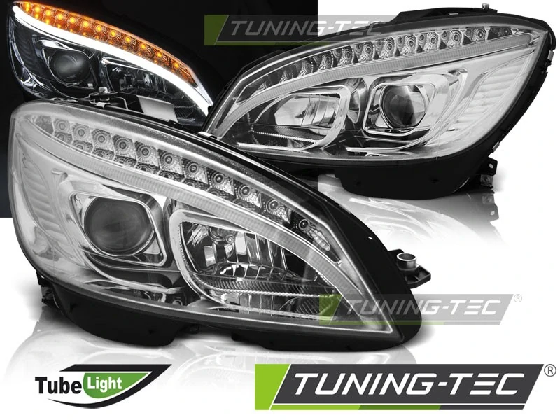 Přední světla, světlomety Mercedes C W204, 2007-2010, Tube Light, chrom