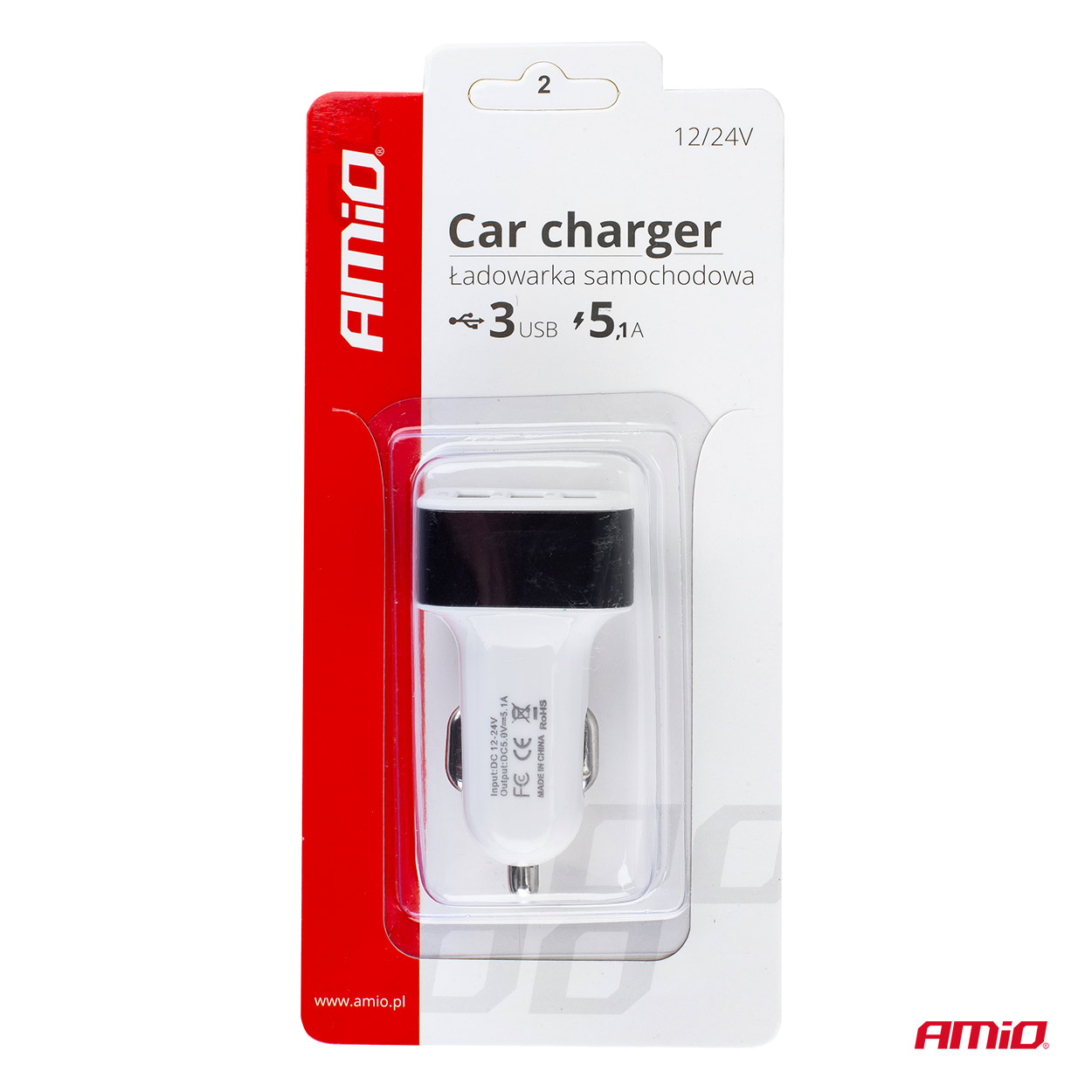 Autonabíječka mobilního telefonu s 3xUSB bílá PCH-03