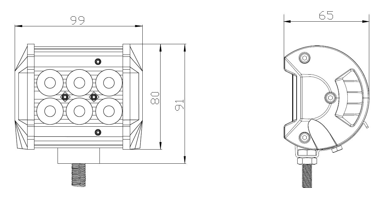 LED světlo obdélníkové bílé/oranžový predátor 6x3W, 99x80x65mm