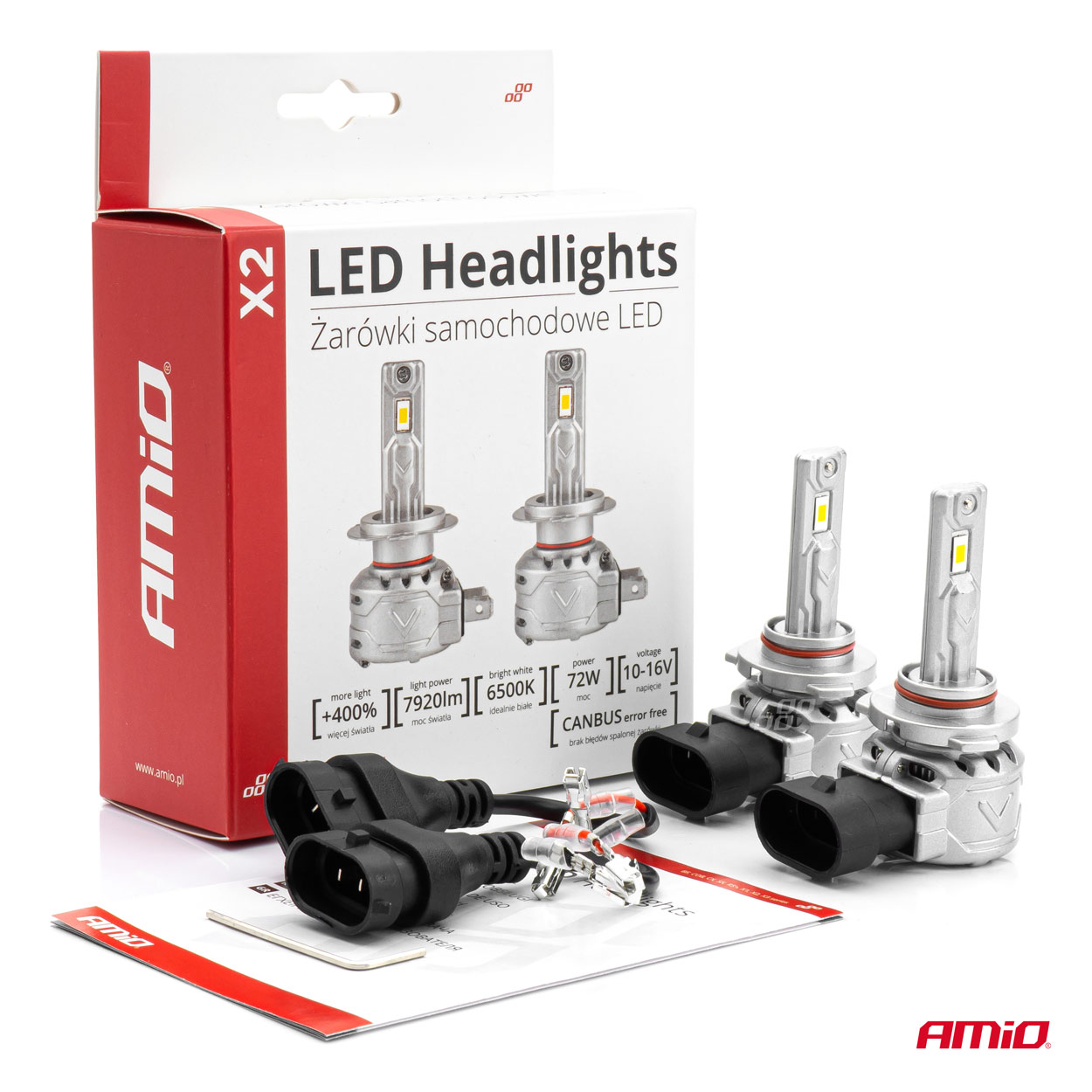 LED žárovky HB3 AMIO LED X2 Series CAN-BUS, bílé 6500K | 7920 LM, 2 ks