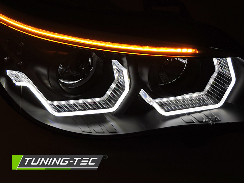 Přední světla, světlomety, lampy BMW E60, E61 2003-2007, 3D LED Angel Eyes, černé