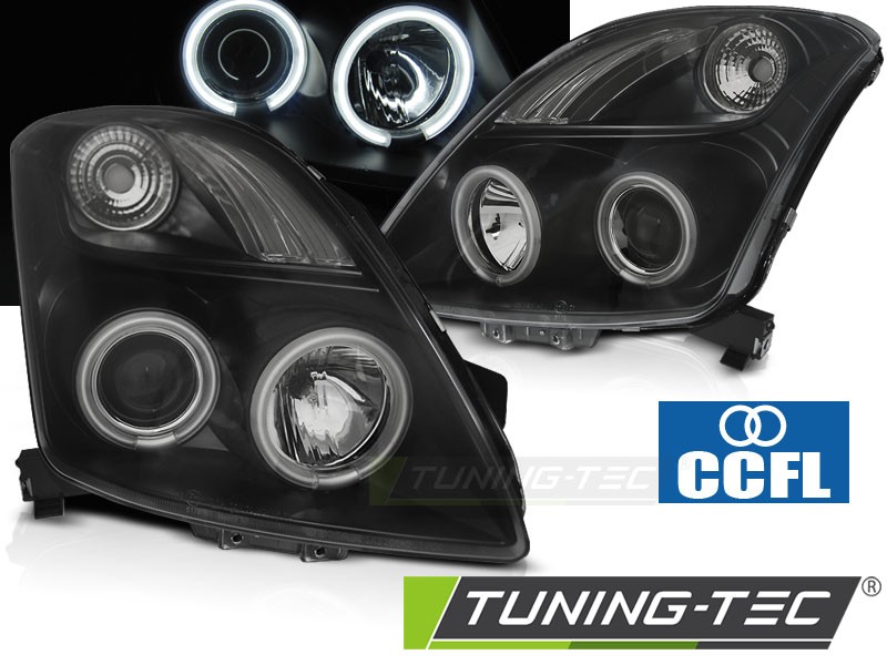 Přední světla Suzuki Swift 05-10 CCFL Angel Eyes- černé