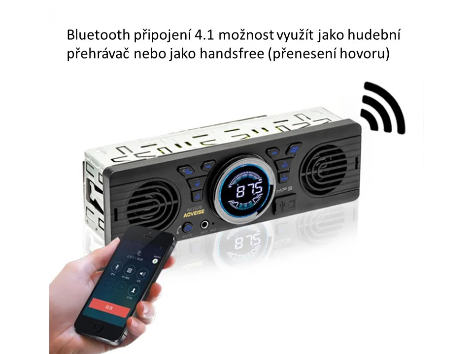 1DIN autorádio BLUETOOTH/USB/SD/AUX, s vestavěnými reproduktory