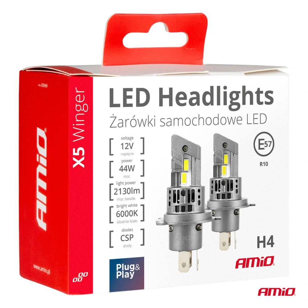 LED žárovky X5-series WINGER H4 6000K max 44W AMIO
