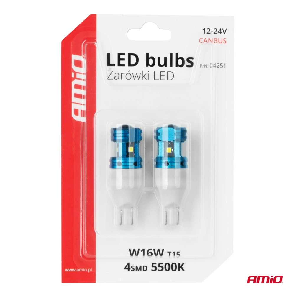 LED žárovky CANBUS T15 W16W 4SMD 1860XS Bílé 12V 24V AMiO