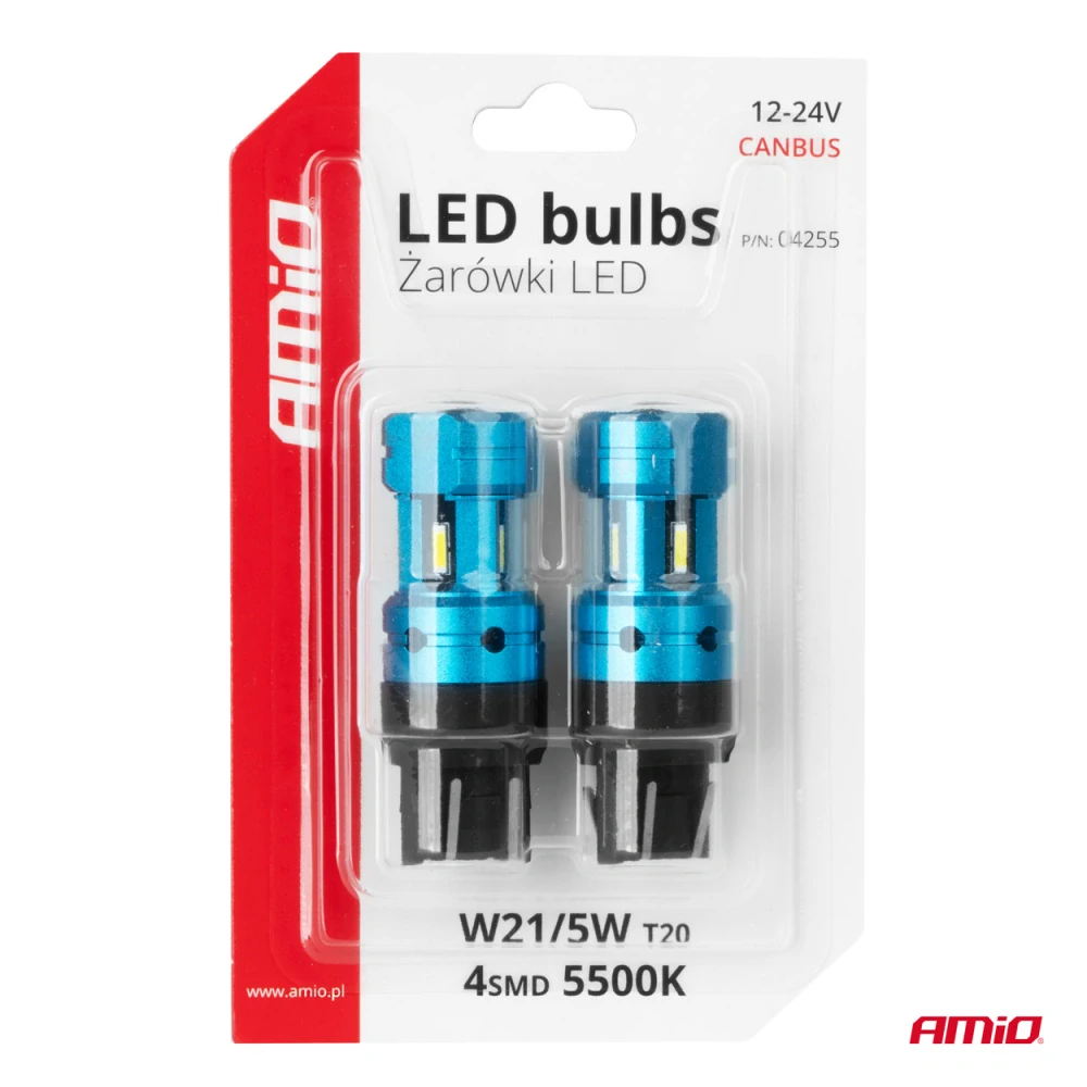LED žárovky CANBUS T20 7443 W21/5W 4SMD 1860 Bílá 12V 24V AMiO-04255