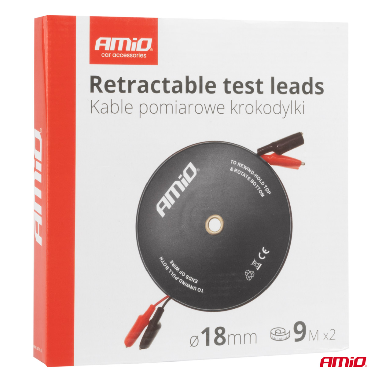 Zatahovací testovací kabel 2x9m AMIO-04275