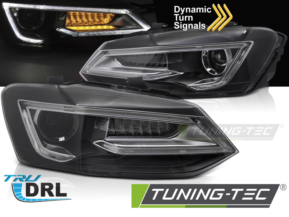 Přední světla pro VW Jetta VI 2009-2017 černé, LED, SEQ