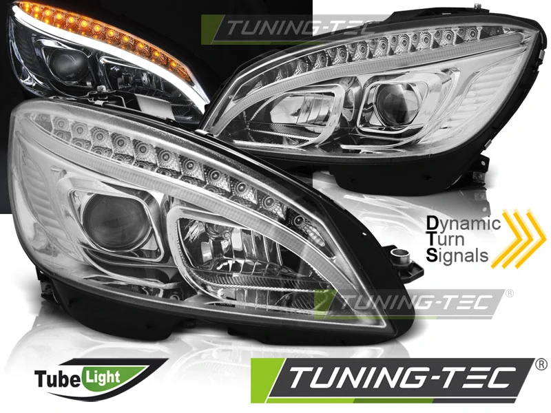 Přední světla LED s Mercedes-Benz C W204 07-10 s dynamickým LED blinkrem chromová