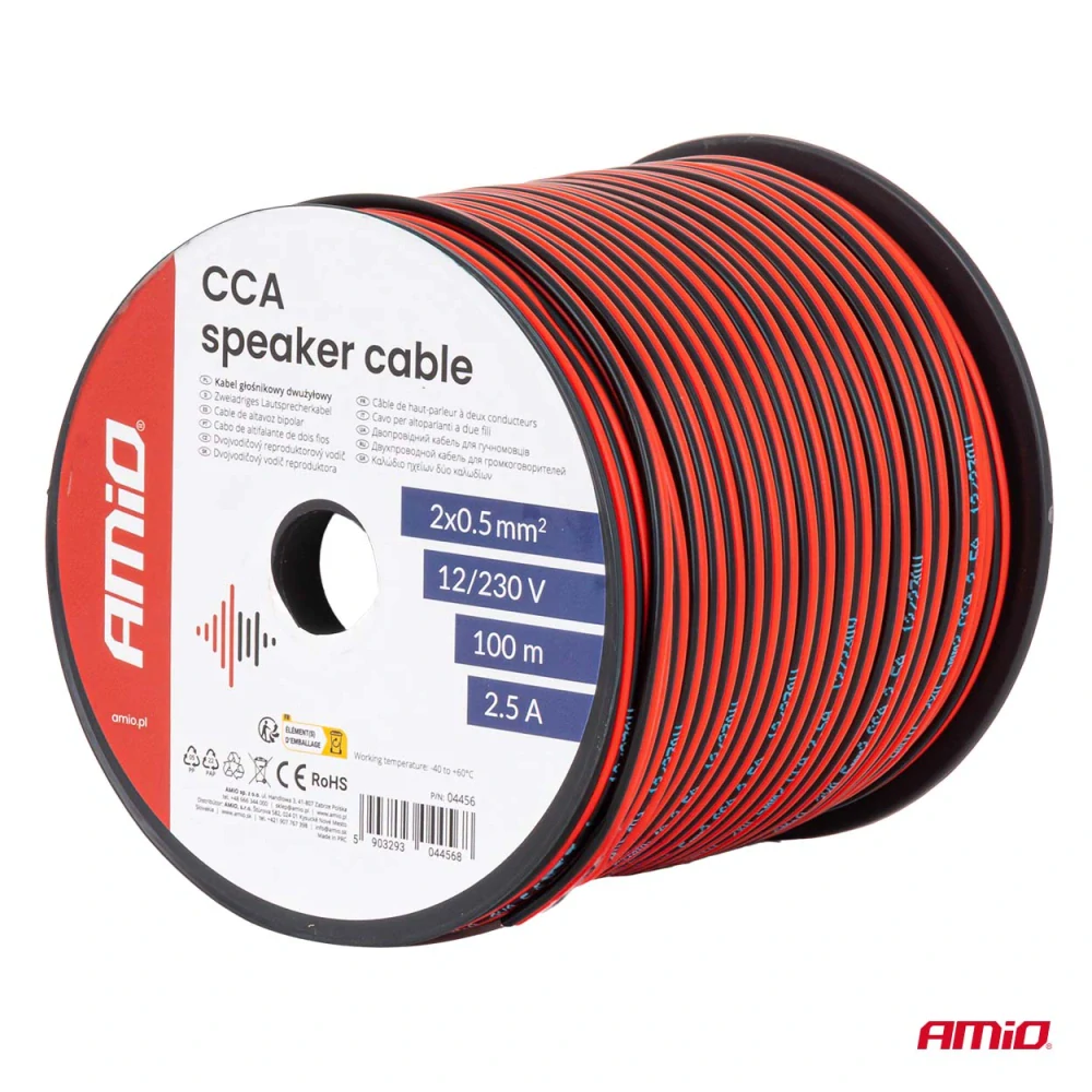 Dvoužilový reproduktorový kabel AMIO 2x0.5 mm² (100 m)