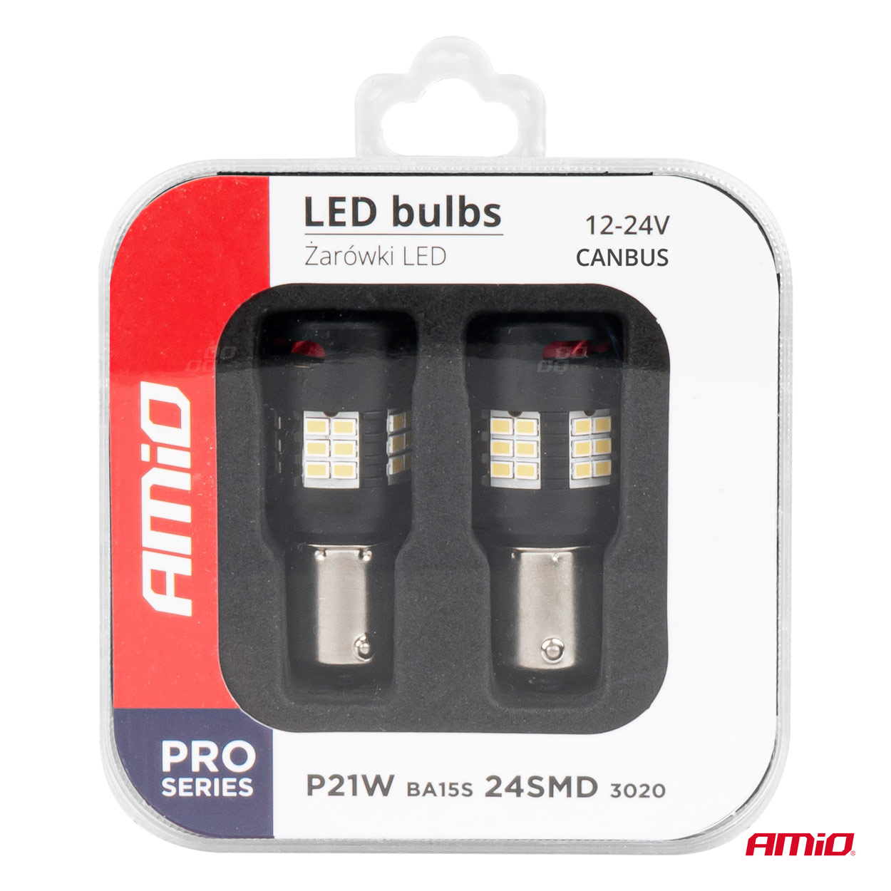 LED žárovky BA15S P21W CAN-BUS, 24 SMD LED, bílé, aktivní chladič, 2 ks | AMIO