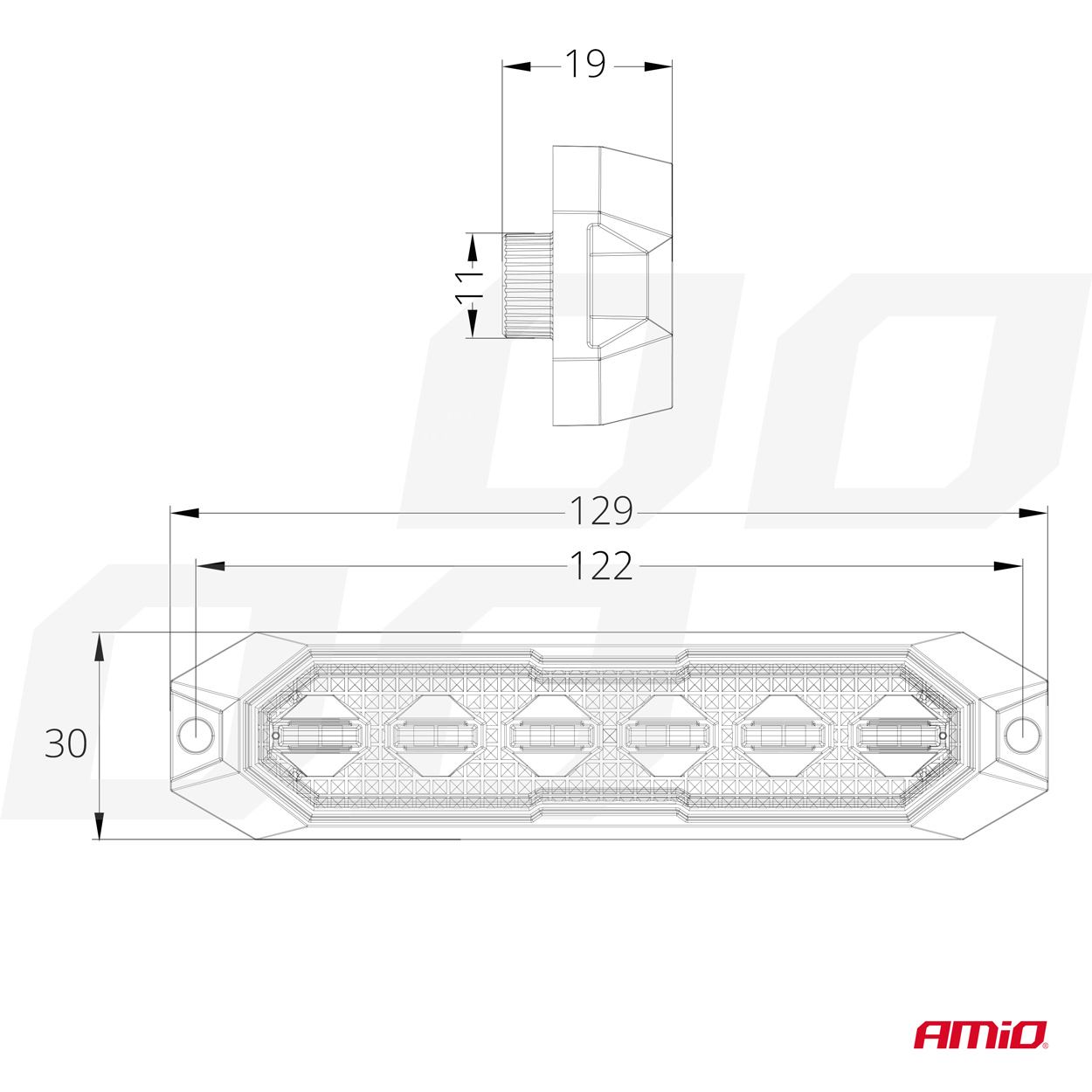 LED predátor na auto 6x3W 12-24V, oranžový, 129 x 30 mm | AMIO