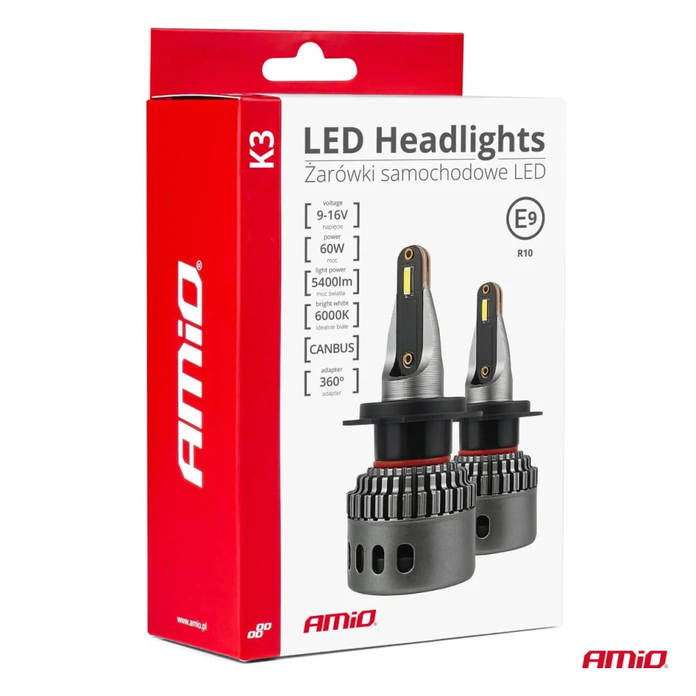 LED žárovky H7 AMIO LED K3 Series CAN-BUS, bílé 6000K | 5400 LM, 2 ks