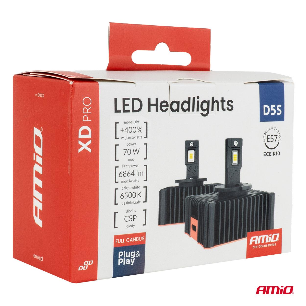 LED výbojky D5S AMIO LED XD PRO CAN-BUS, bílé 6500K | 7000 LM, 2 ks
