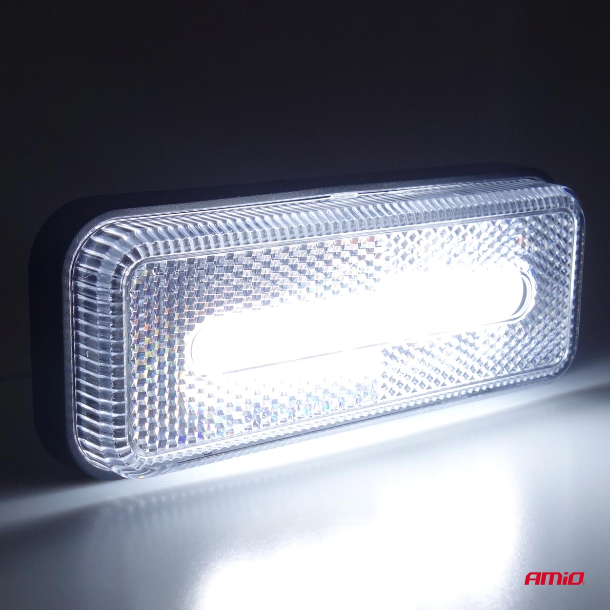 Obrysové poziční LED světlo AMIO, bílé, v plastovém krytu, 124x49 mm, hranaté