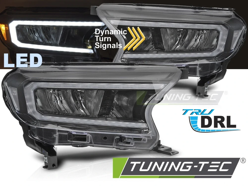 Přední FULL LED světla, světlomety, lampy Ford Ranger V 2016-2022, LED, DRL, SEQ, černé