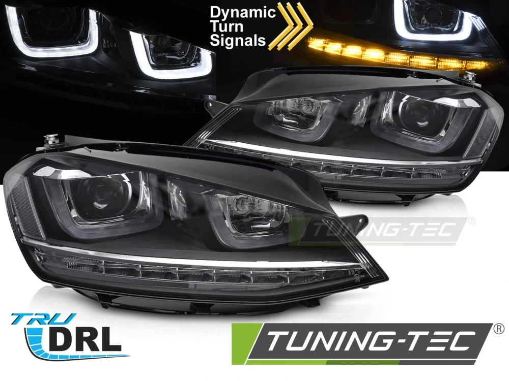 Přední světla VW GOLF VII 13-17 černá/stříbrný pruh LED SEQ DRL