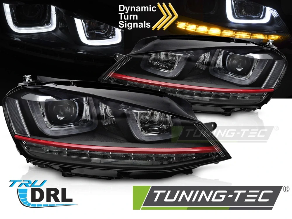 Přední světla VW GOLF VII 2013-2017 černá/červený pruh LED SEQ DRL