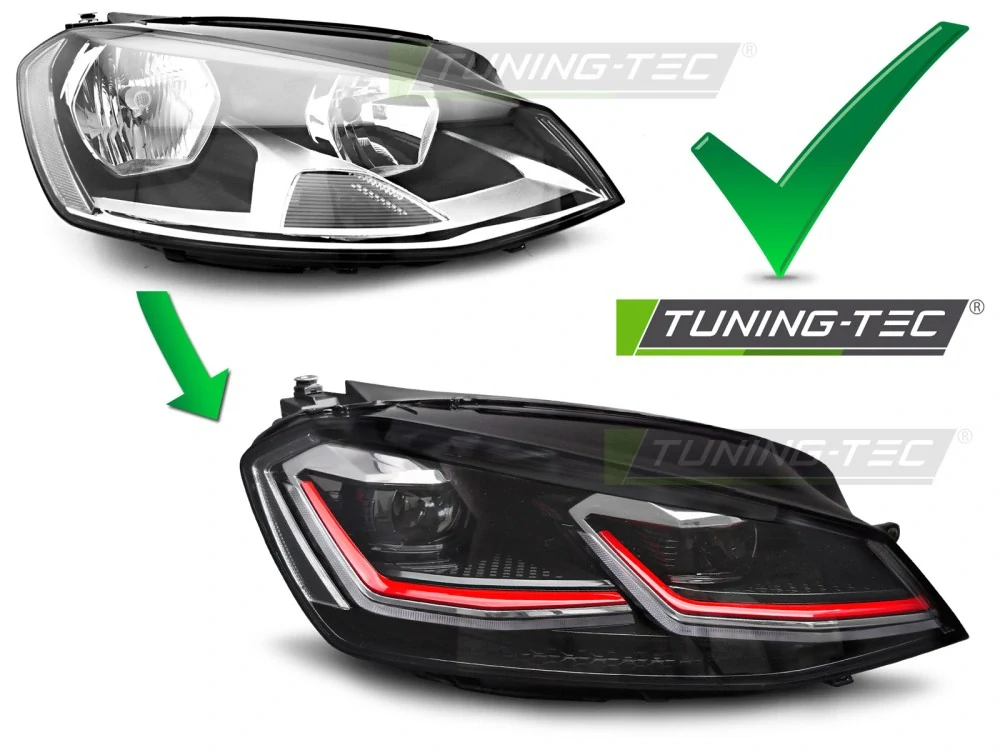 Přední světla VW GOLF 7 11/2012-2017 FULL LED DRL černé s červenou linkou