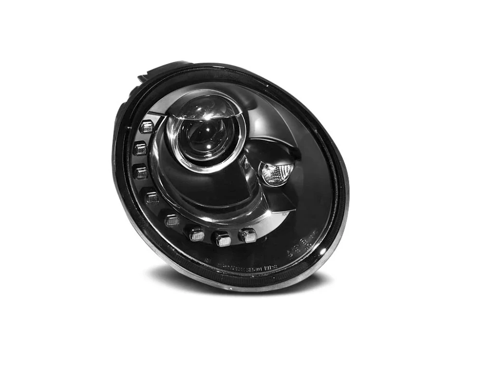 Přední světla VW New Beetle (10/1998 – 05/2005) – Černá, LED poziční svícení (sada 2 ks)