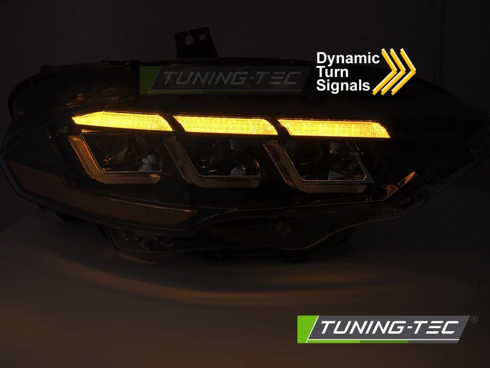Přední FULL LED světlomety pro Ford Mustang (2018–2022) s sekvenčním blinkrem a DRL – Pár