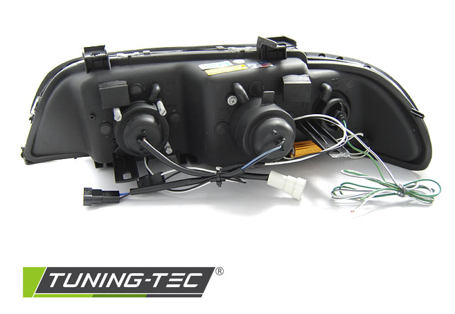 PŘEDNÍ SVĚTLOMETY, SVĚTLA, LAMPY BMW E39, 1995-2003, ANGEL EYES, ČERNÉ BLACK, S LED BLINKREM, MANUÁL