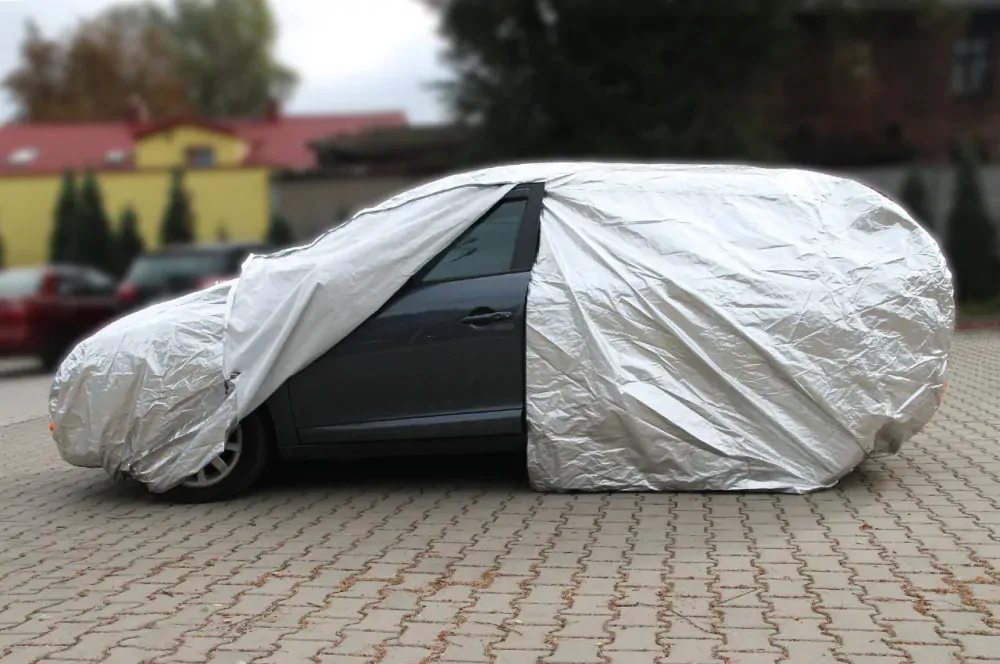 Autoplachta stříbrná se zipem, reflexní, nepromokavá, velikost: L