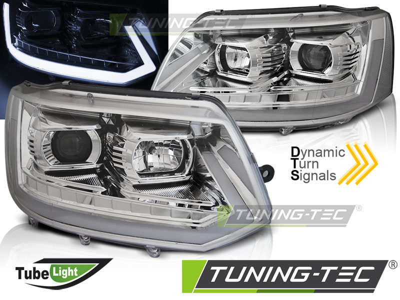 Přední světla VW T5 2010-2015 LED TUBE LIGHT CHROME T6 LOOK
