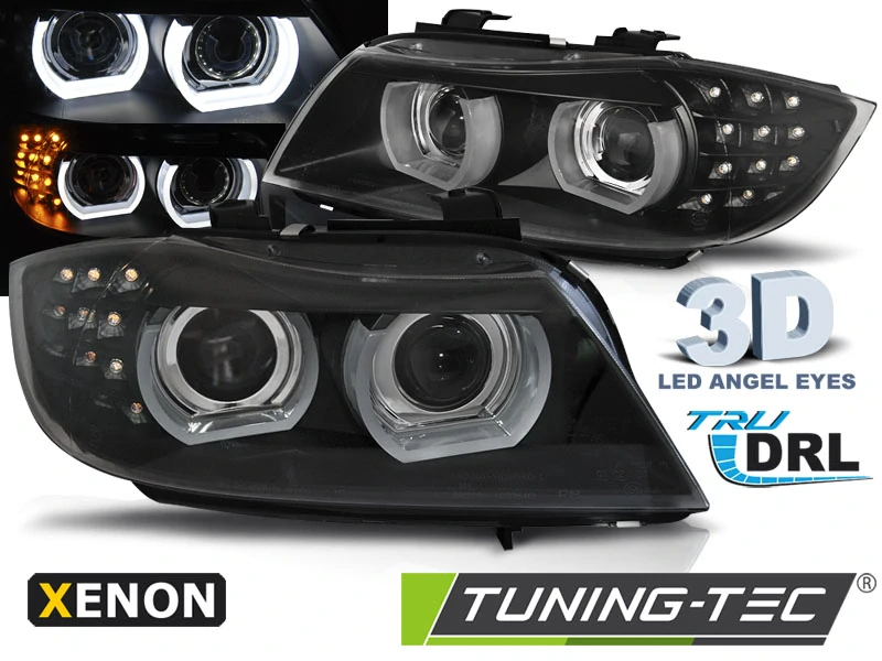Přední světla BMW E90/E91 2009-2011 3D DRL LED černá XENON